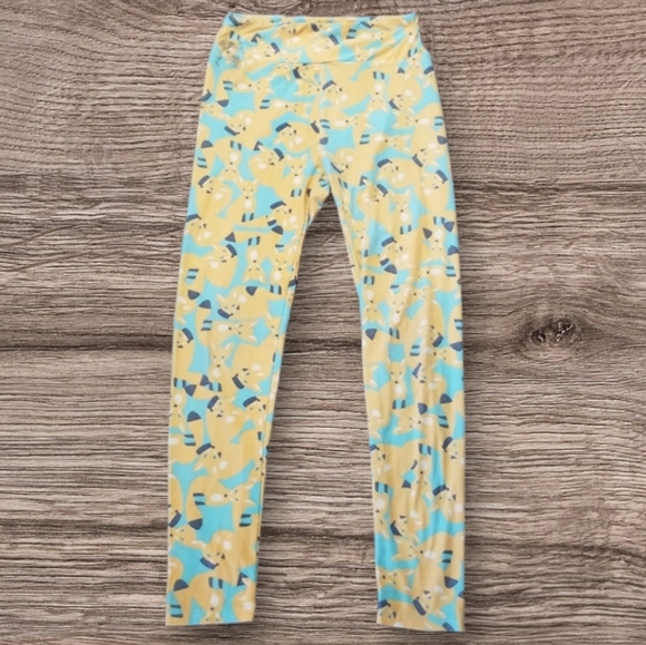 LULAROE YELLOW-BLUE-BLACK - FOX LEGGINGS -ONE SIZE - Picture 3 of 6
